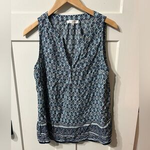 Kenar Womens XL Sleeveless V Neck Top Blue Pattern 100% Rayon